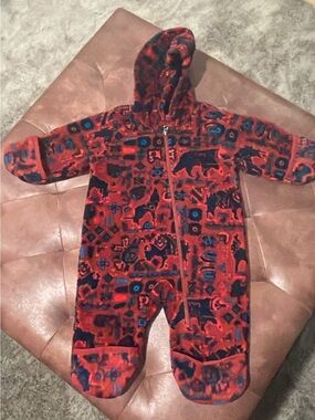 Columbia Red Patterned Hooded One-Piece Footie